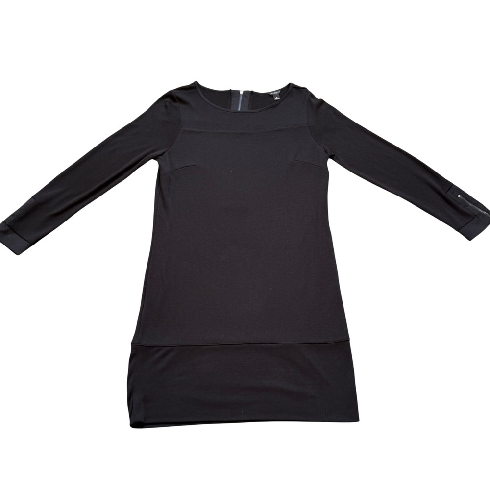 Ann Taylor Black Long Sleeve Zipper Detail Shift Dress Size 8